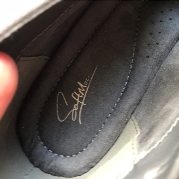 Soft Moc navy shoe  bootie with small heel and strap.  Suede and leather look. - Picture 2 of 10